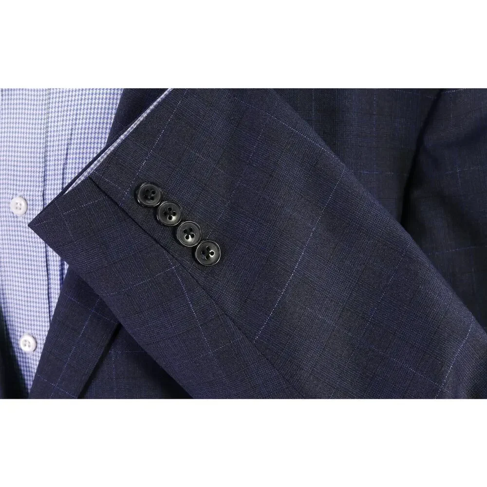 Joseph Abboud Loro Piana Navy Windowpane Super 130's Wool Sportcoat Blazer 48L